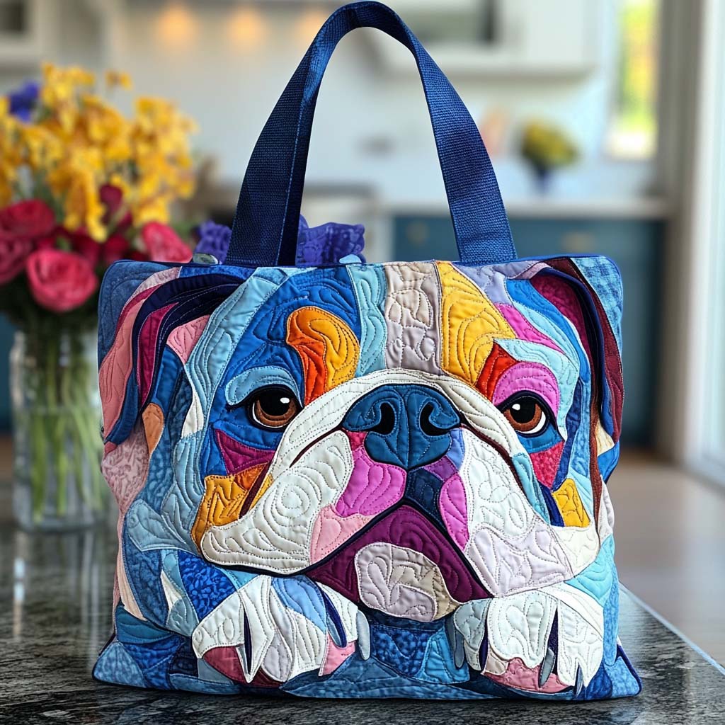 Bright Bulldog Patch Quilted Tote Bag Christmas Gift Ideas For Dog Owners