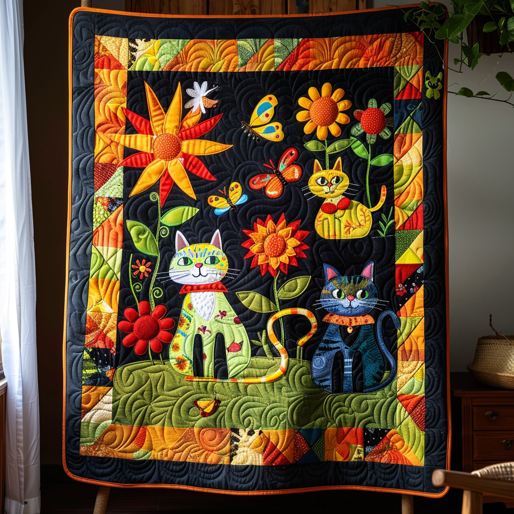 Bright Cat Design Quilted Blanket Unique Cat Gifts