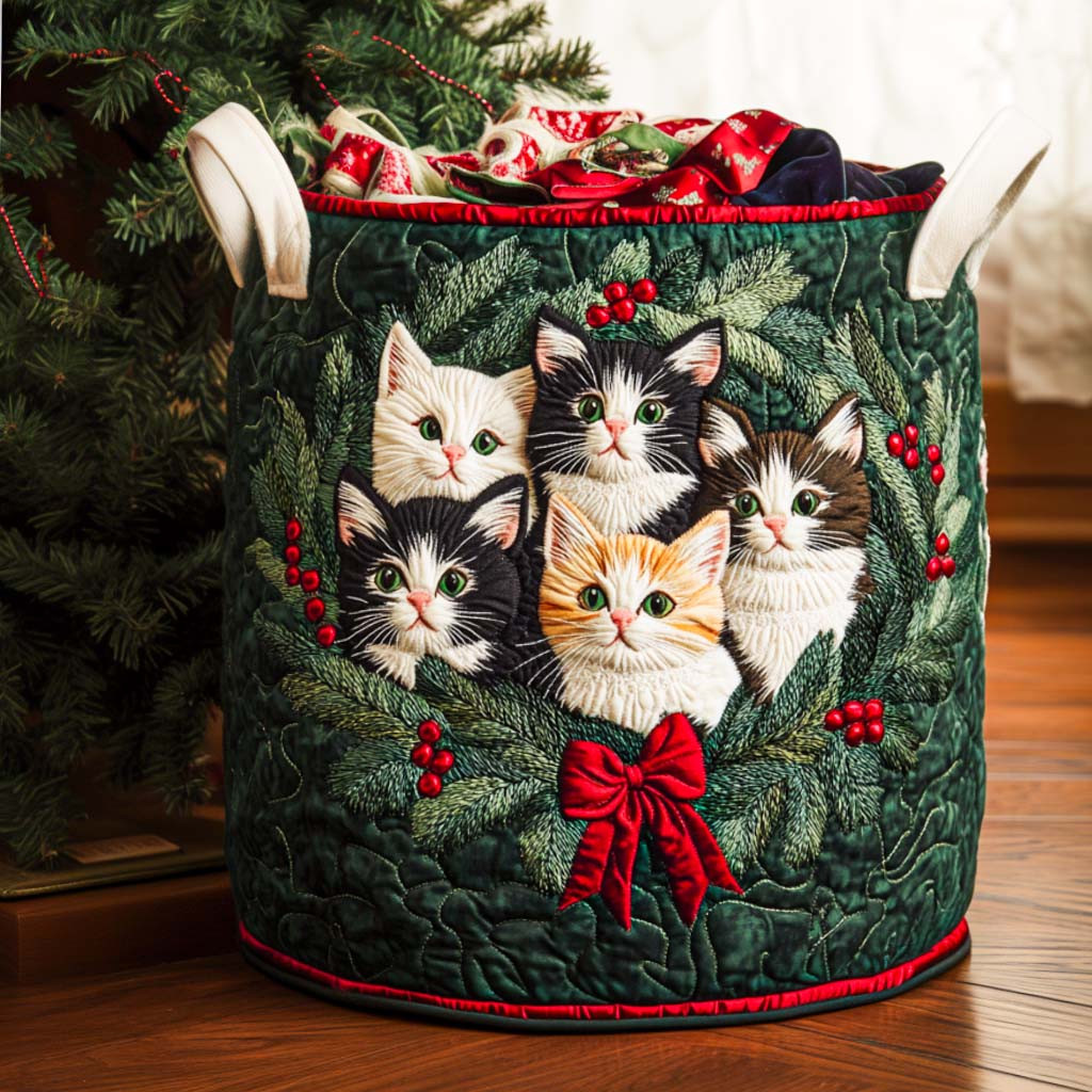Bright Cat Joy Quilted Laundry Basket Practical Home Storage Gift with Quilted Design