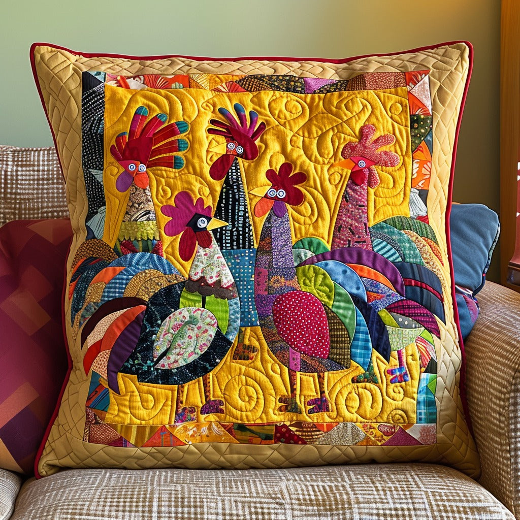 Bright Chickens Quilted Pillow Case Aesthetic Home Decor Chicken Lover Gifts