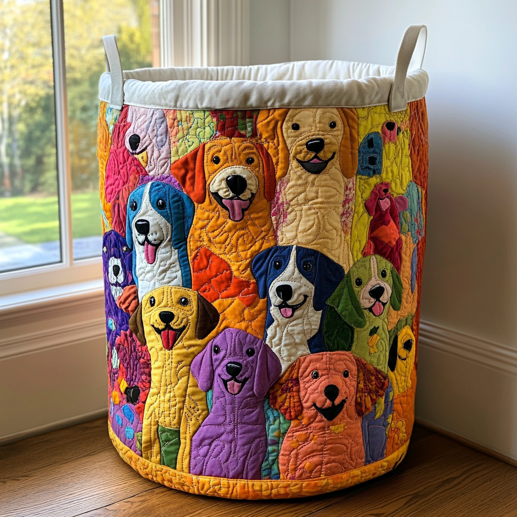 Bright Dogs Quilted Laundry Basket Stylish Laundry Basket with Quilted Texture and Handles