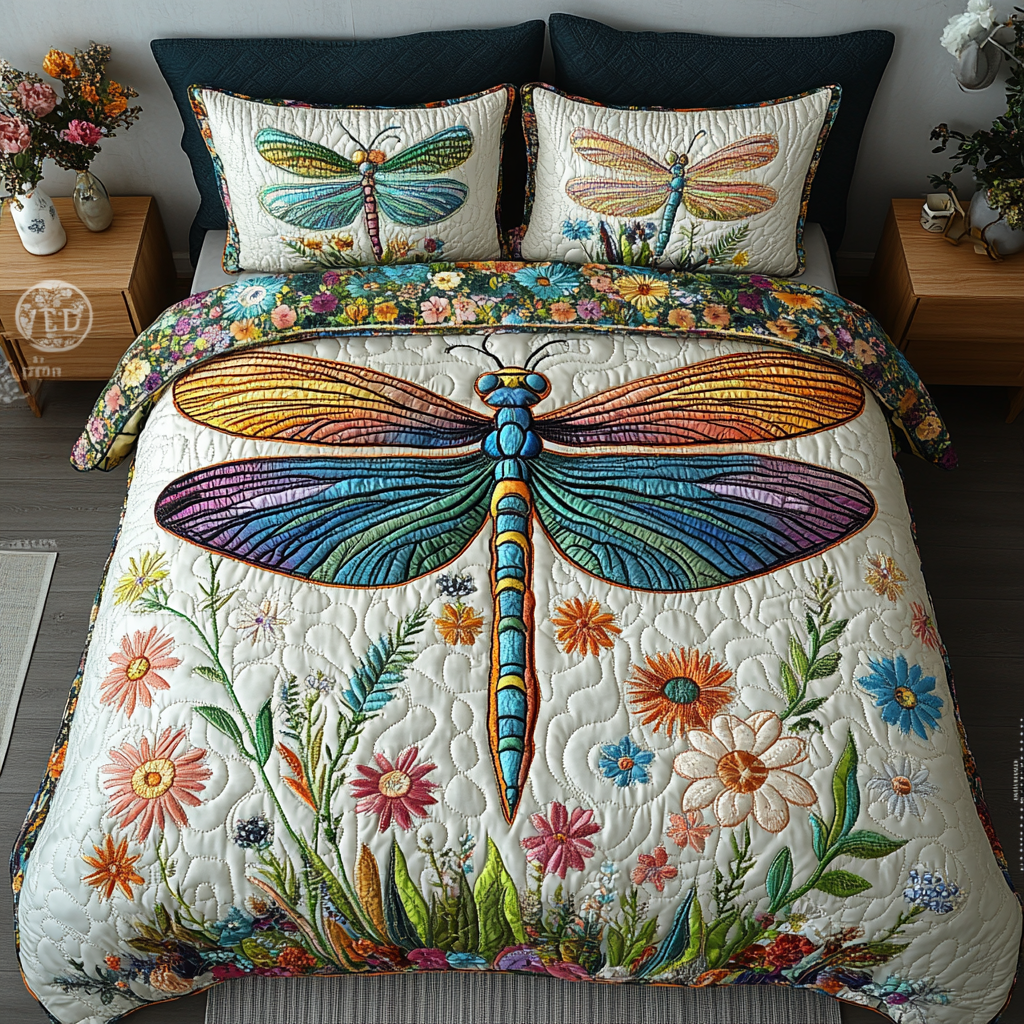 Bright Dragonfly Quilted Bedding Set Best Bed Sheet Set Dragonfly Mother's Day Gifts