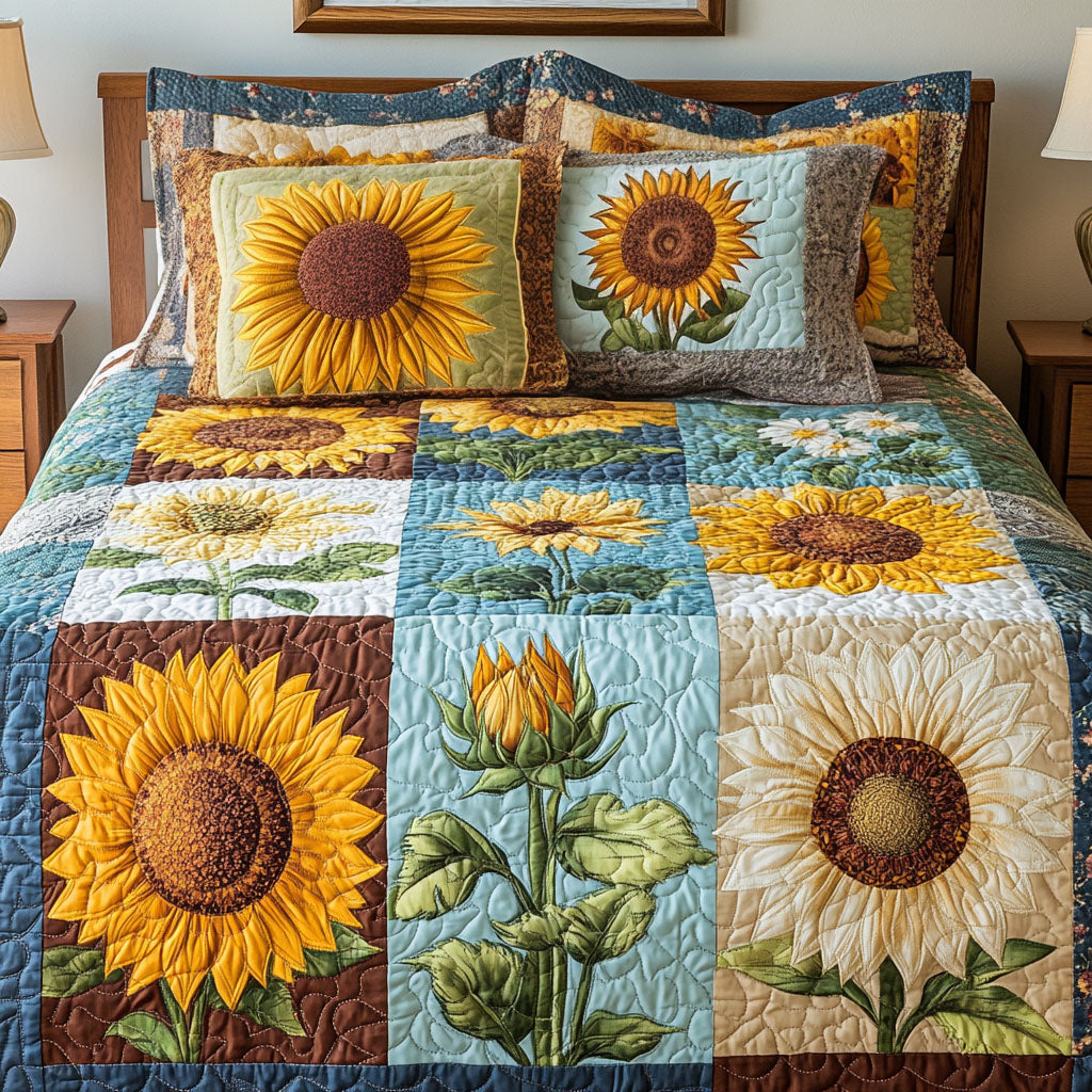 Bright Fields Quilted Bedding Set Best Bedspread Set Sunflower Items For Gifts