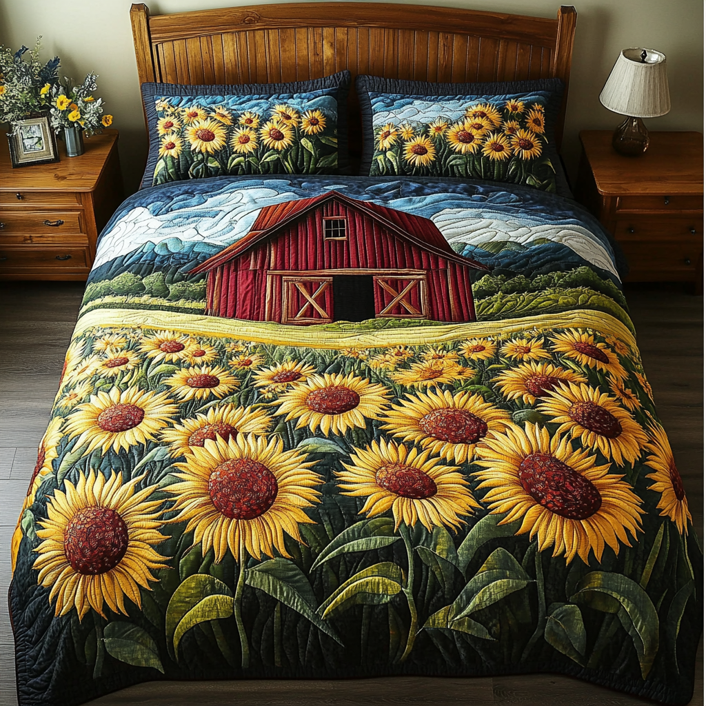 Bright Garden Quilted Bedding Set Aesthetic Room Decor Sunflower Theme Gifts