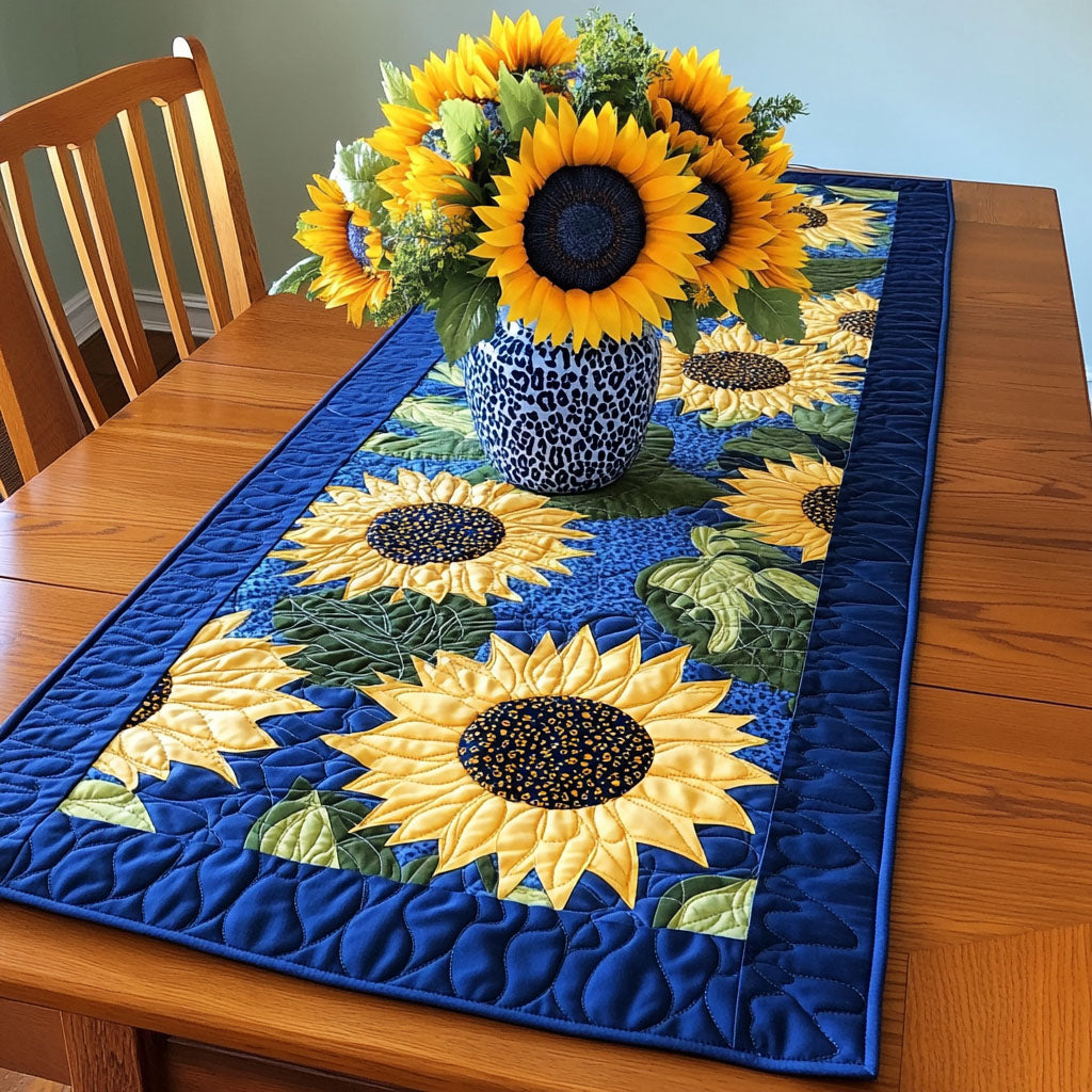 Bright Harvest Quilted Table Runner Dining Decor Sunflower Birthday Gifts