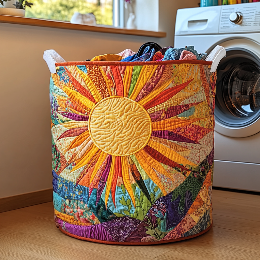 Bright Horizon Quilted Laundry Basket Merch For Home And Bedroom