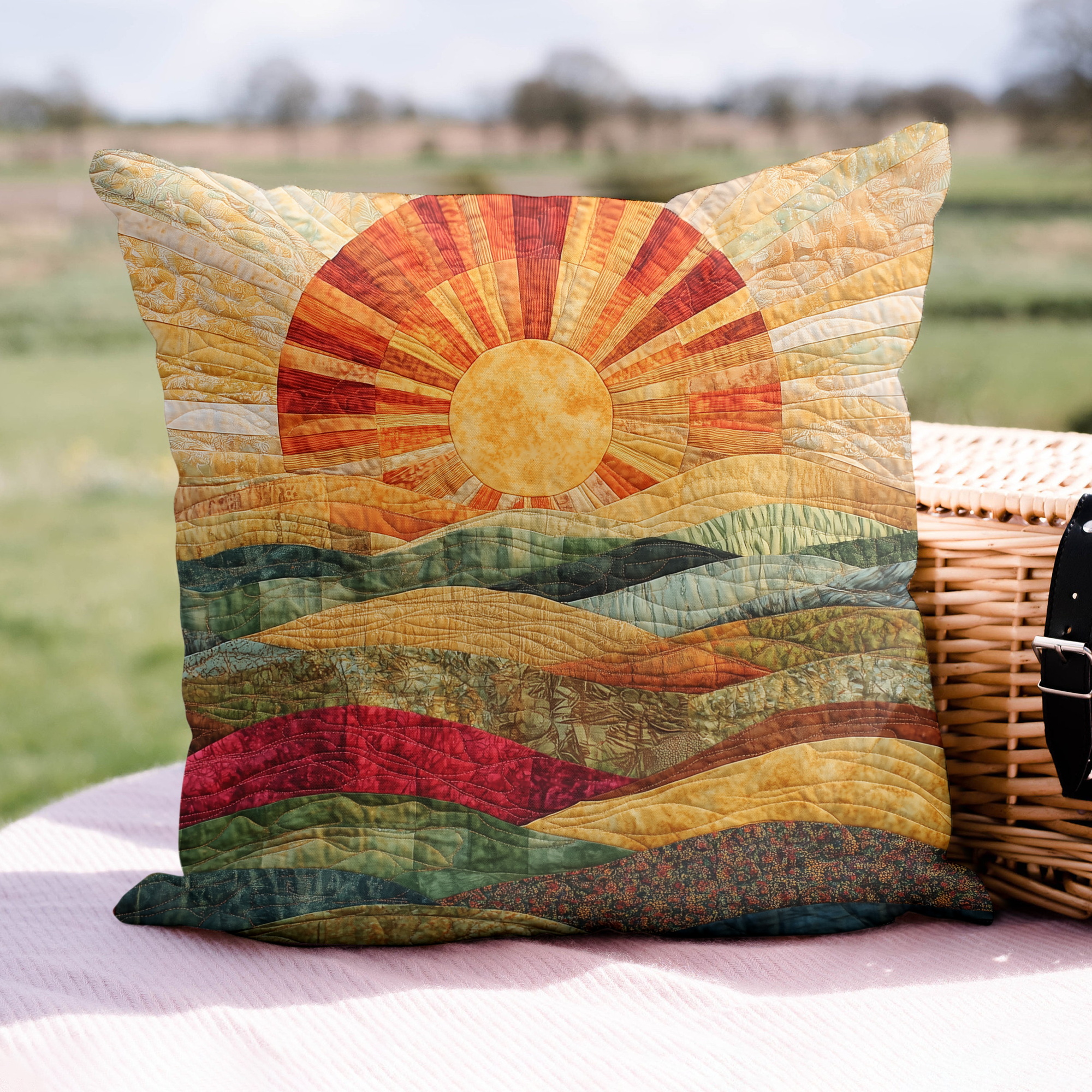 Bright Horizons Quilted Pillow Case Cozy Christmas Throw Pillow