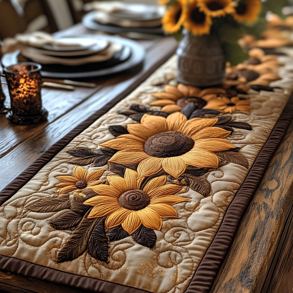 Bright Horizons Quilted Table Runner Dinner Table Decor Ideas Sunflower Gifts For Her