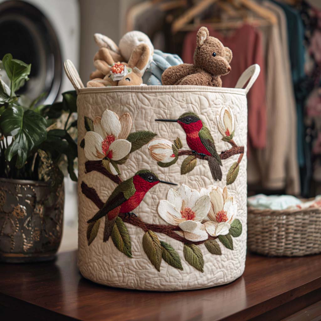 Bright Hummingbird Days Quilted Laundry Basket Must-Have Home Essential