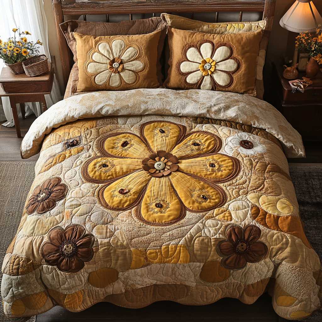 Bright Meadows Quilted Bedding Set Floral Bedding King Size Quilt