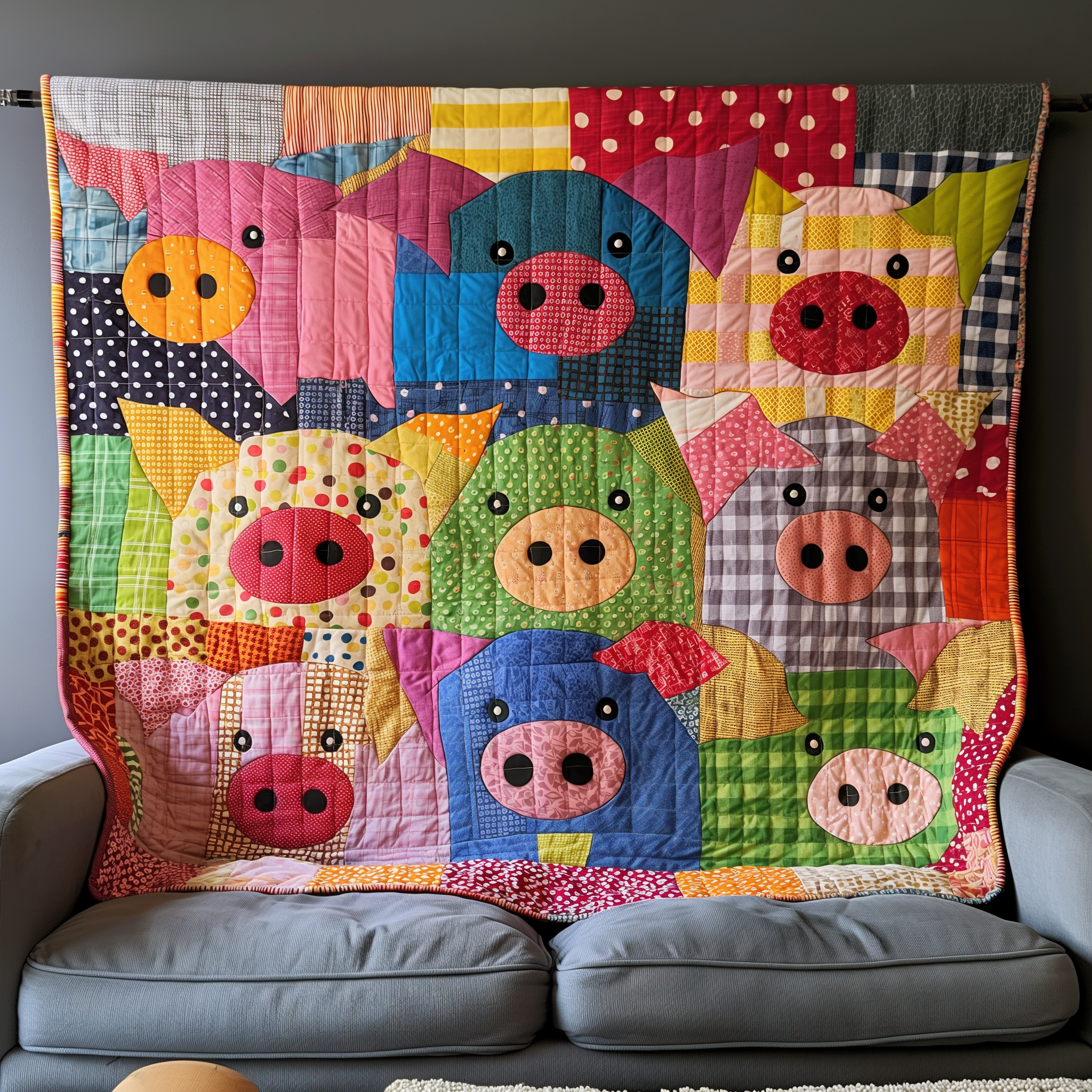 Bright Pig Parade Quilted Blanket Cute Christmas Blankets