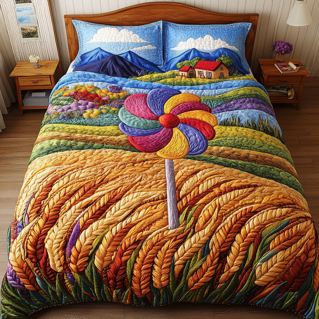 Bright Pinwheel Quilted Bedding Set Cute Bedroom Decor Awesome Christmas Gifts 2025