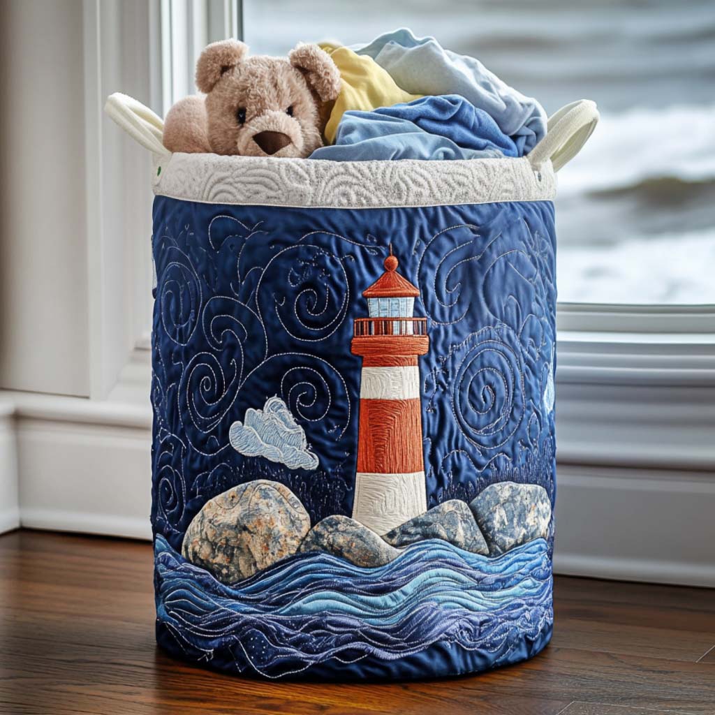 Bright Shoreline Beacon Quilted Laundry Basket Perfect Gift For College Dorm