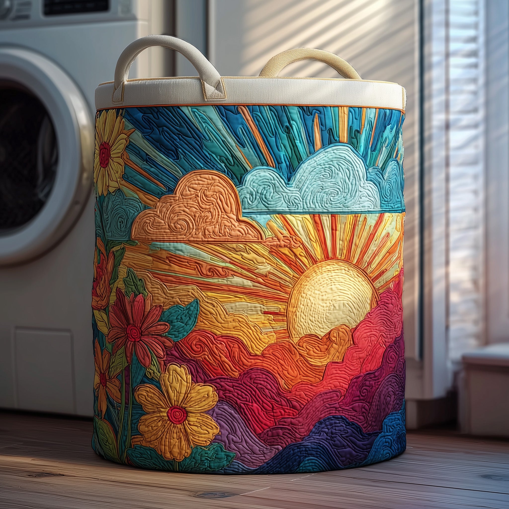 Bright Sun Quilted Laundry Basket Charming Gifts For Nature Lovers
