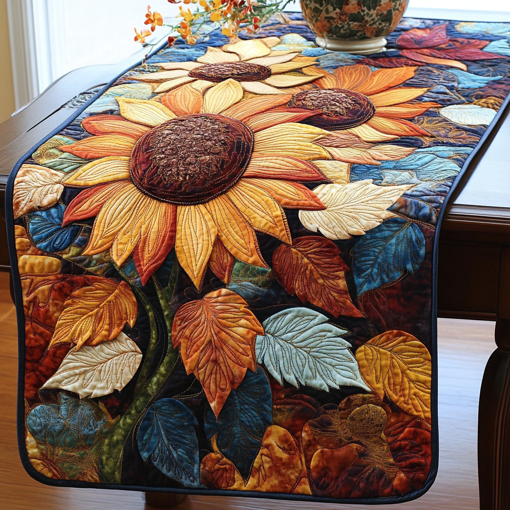 Bright Sunfields Quilted Table Runner Yellow Floral Table Runner Kitchen Table Decor Ideas