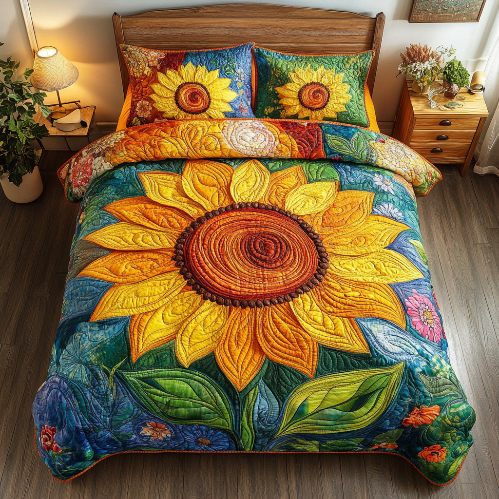 Bright Sunflower Delight Quilted Bedding Set Special Home Gift Idea for Comfortable Living