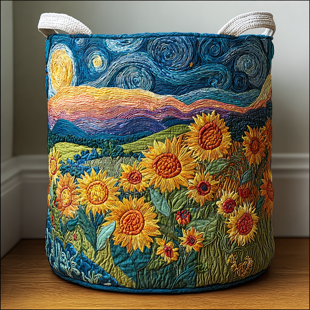 Bright Sunflower Quilted Laundry Basket Elegant Quilted Laundry Tote Gift for Daily Organization