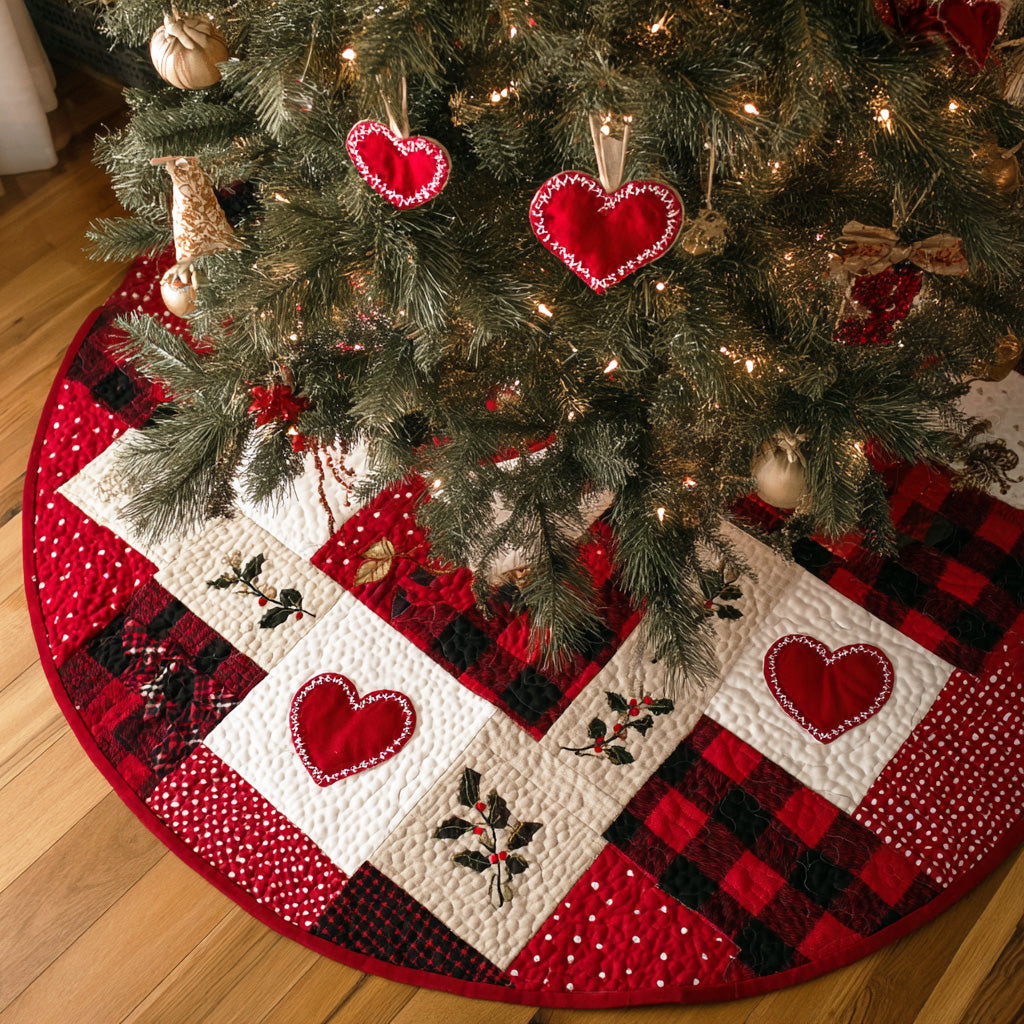 Bright Trio Christmas Quilted Tree Skirt Holly Leaves Pattern Christmas Tree Decor Xmas Gifts