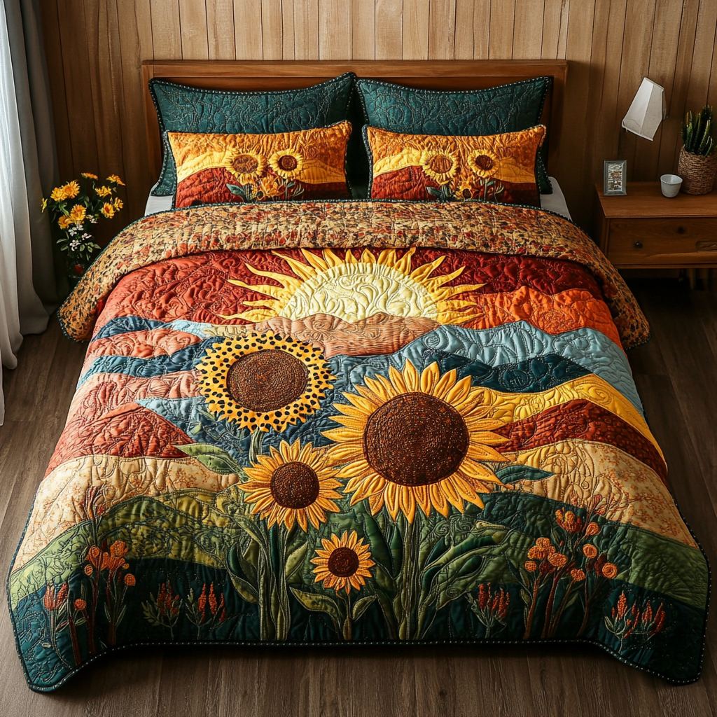 Brightest Sunflowers Quilted Bedding Set Holiday Duvet Cover Set Sunflower Gifts For Grandma