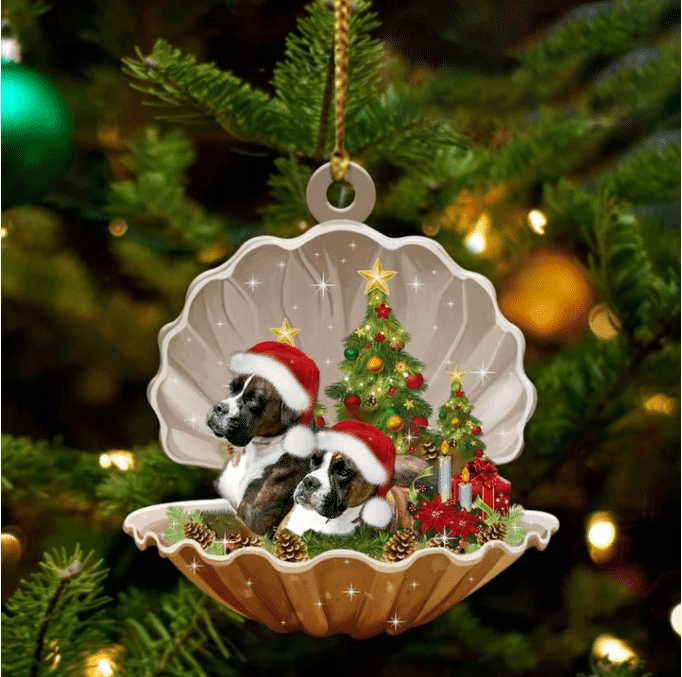 Brindle Boxer2 Sleeping in Pearl Dog Christmas Ornament Flat Acrylic