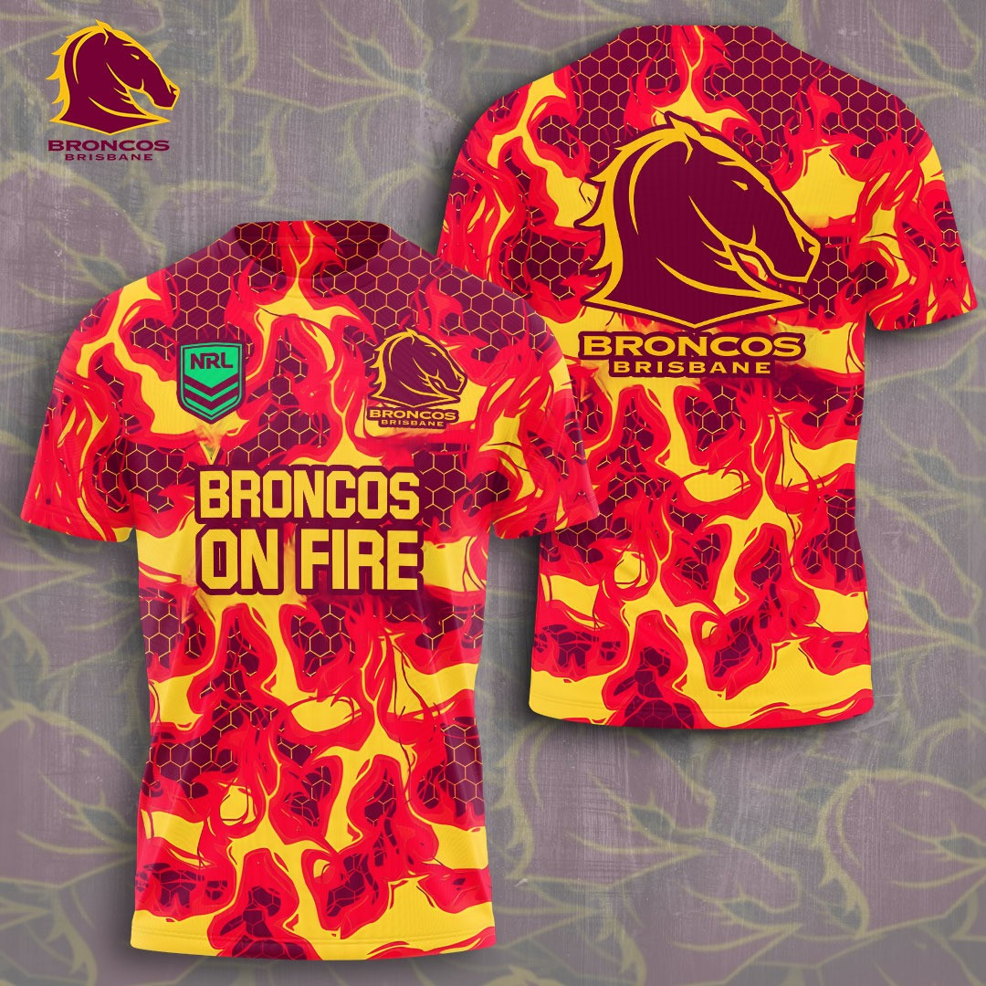 Brisbane Broncos On Fire NRL T-Shirt Gifts For Husband