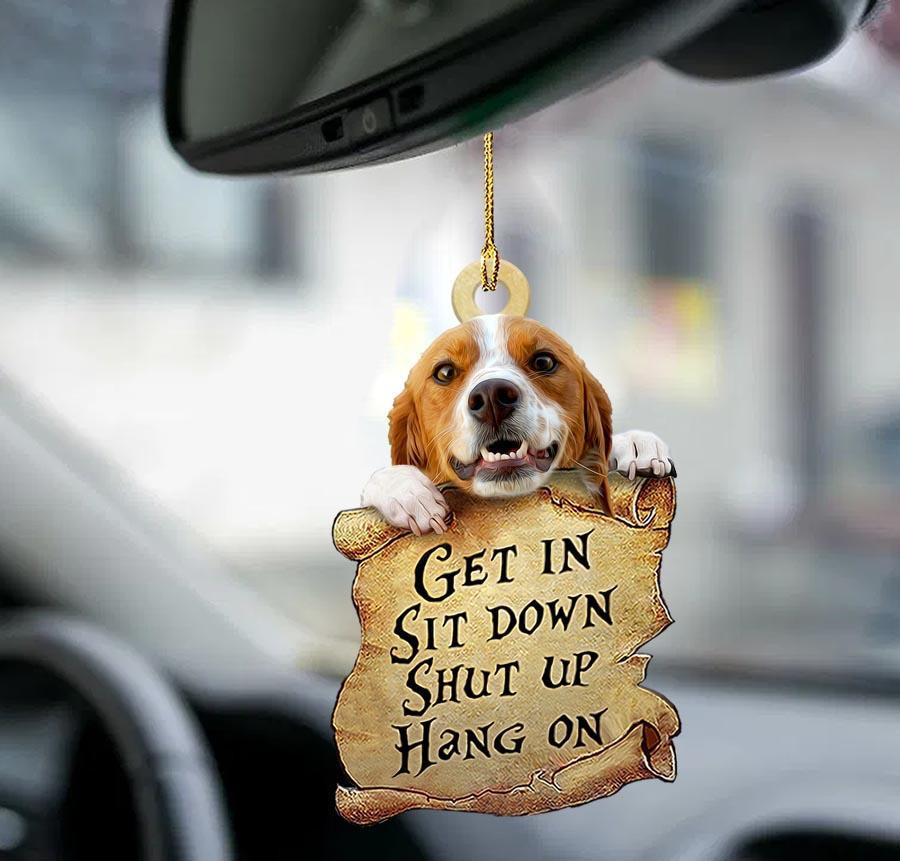 Brittany Spaniel get in two sided car ornament gift for dog lovers