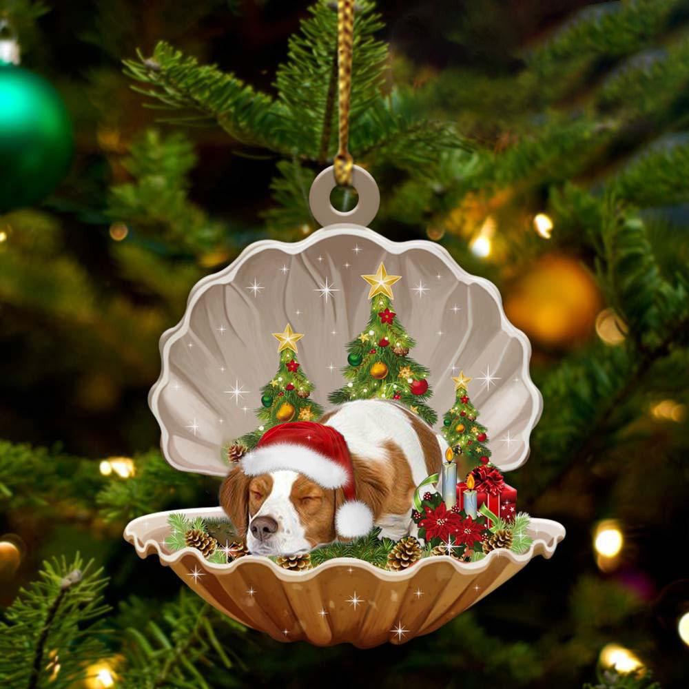 Brittany Spaniel3 Sleeping in Pearl Dog Christmas Ornament Flat Acrylic