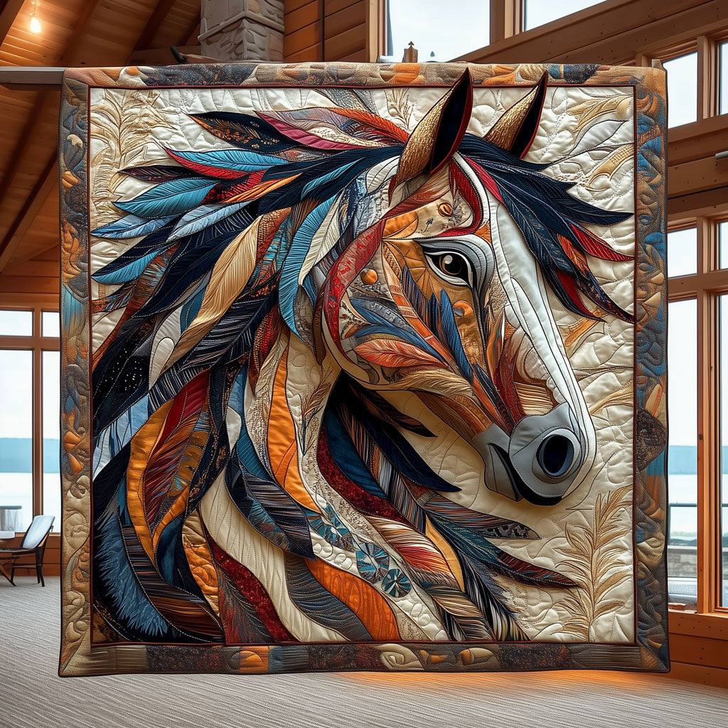 Brocade Native American Horse Quilt Trendy Quilt Blanket Gift for Modern Home