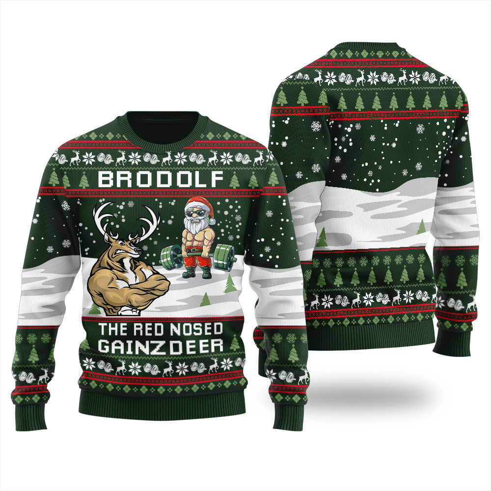 Brodolf The Red Nose Gainzdeer Ugly Christmas Sweater Custom Christmas Sweatshirt for Family Matching