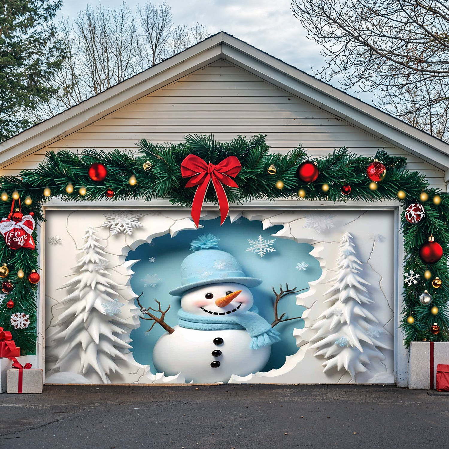 Broken Wall Christmas Snowman Christmas Garage Door Banner Xmas Home Decor Christmas Gifts