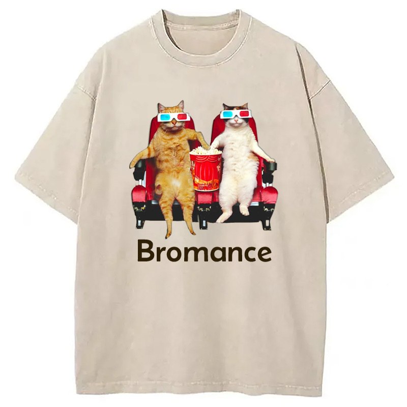 Bromance Cat Cinema Washed T-Shirt Funny Aesthetic Trendy Apparel Gifts For Sister