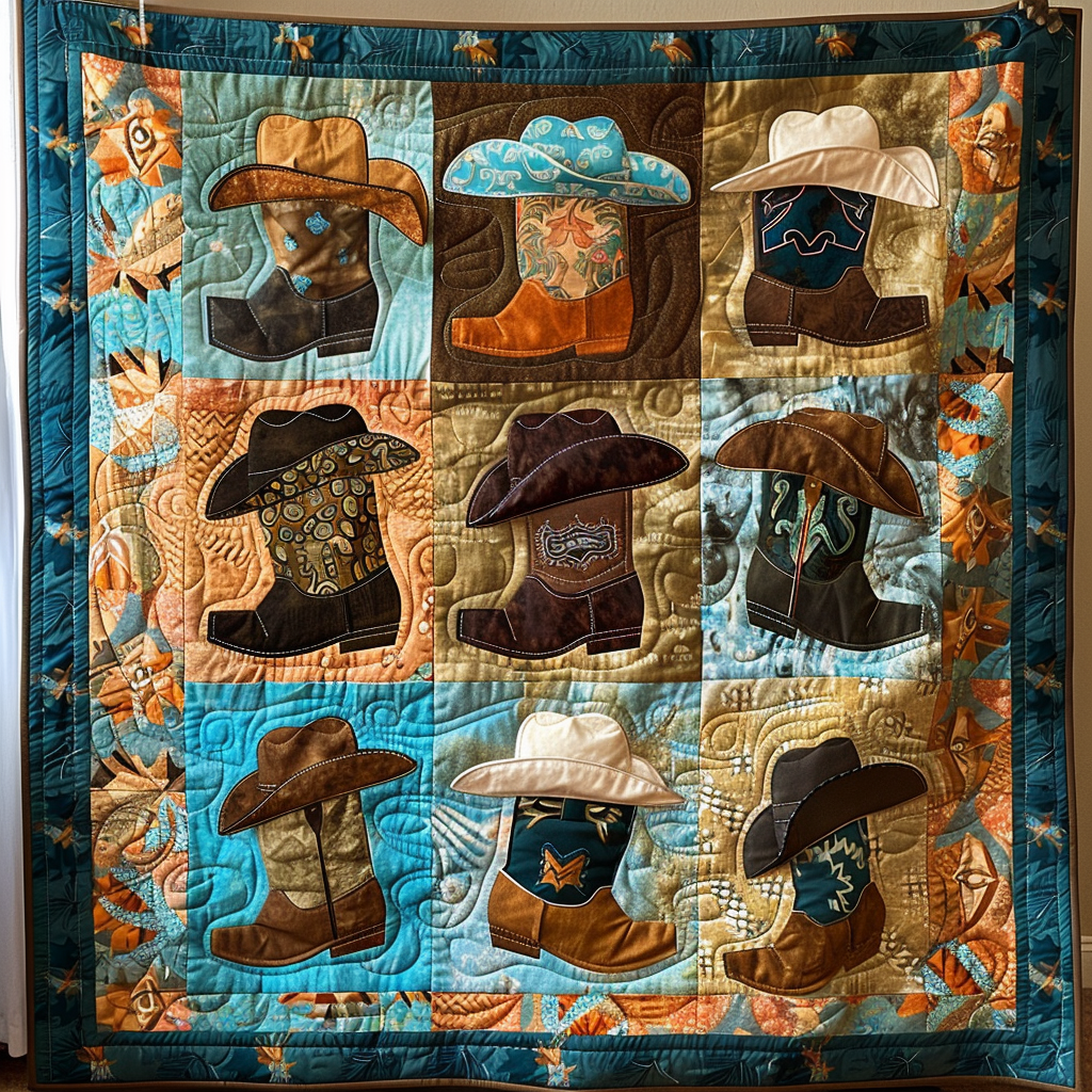 Bronco Buster Quilted Blanket Gift For Cow Lover