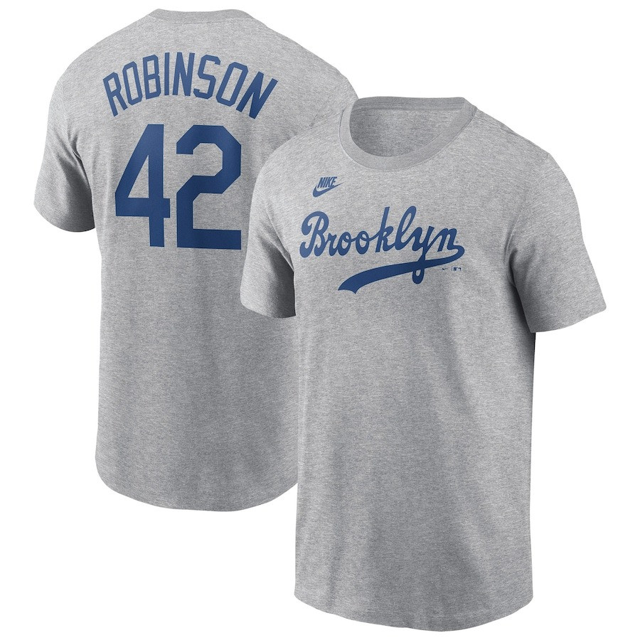 Brooklyn Dodgers Jackie Robinson Day 42 T-Shirt Gray Cooperstown Fuse Name And Number