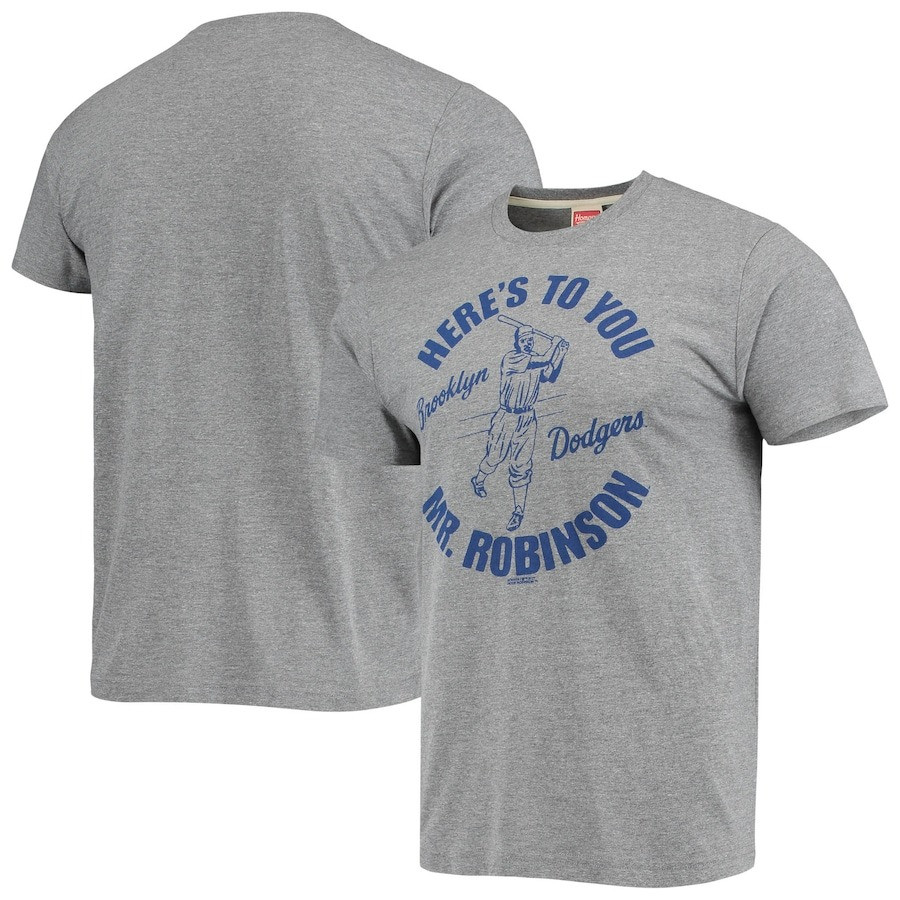 Brooklyn Dodgers Jackie Robinson Day 42 T-Shirt Homage Gray Tri-Blend Gifts For Dodgers fans