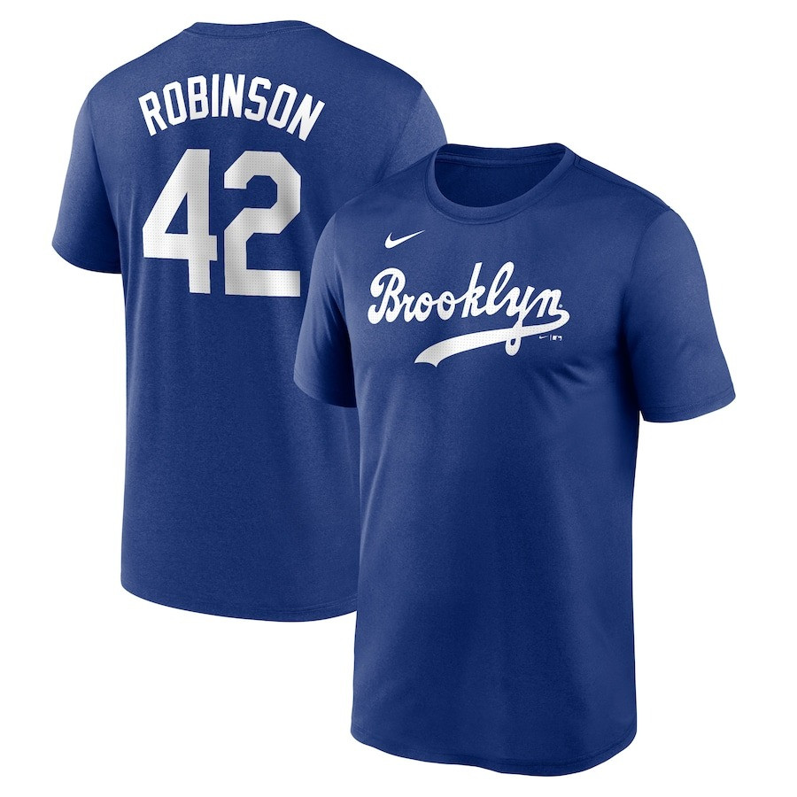 Brooklyn Dodgers Jackie Robinson Day 42 T-Shirt Royal Legend Name And Number Home