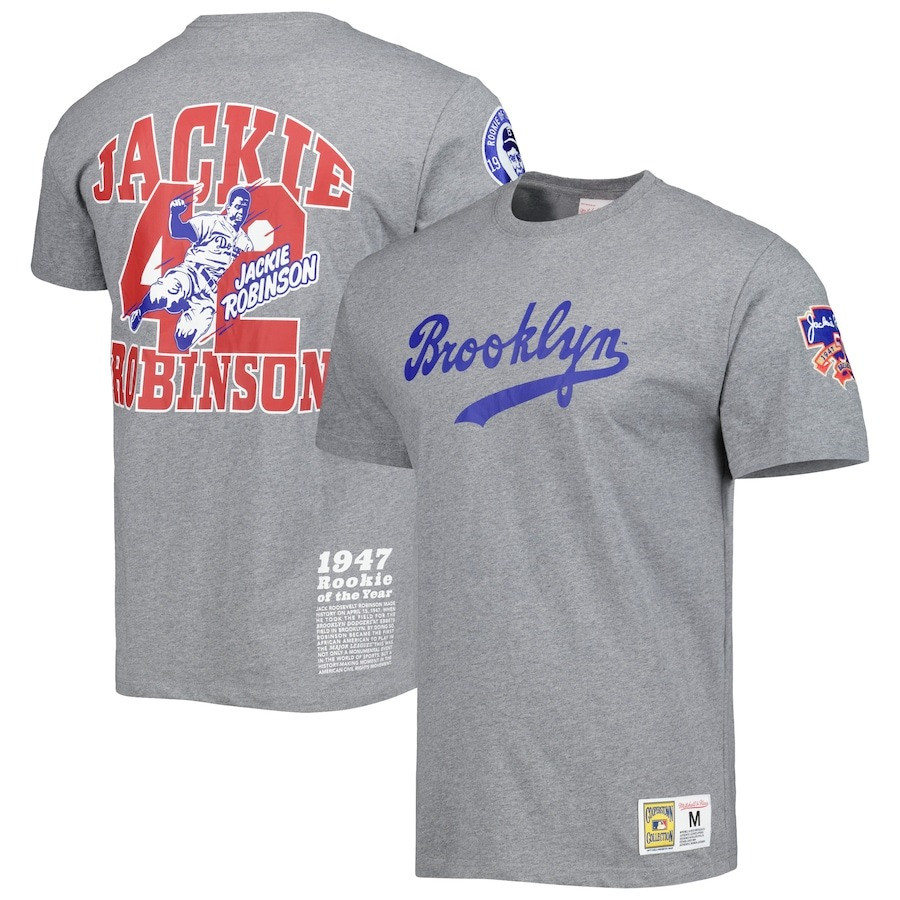 Brooklyn Dodgers Jackie Robinson Day T-Shirt Mitchell & Ness Gray Cooperstown Legends