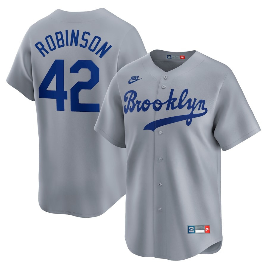 Brooklyn Dodgers Jackie Robinson Gray Throwback Cooperstown Collection Player Jersey Gift For Baseball Lover