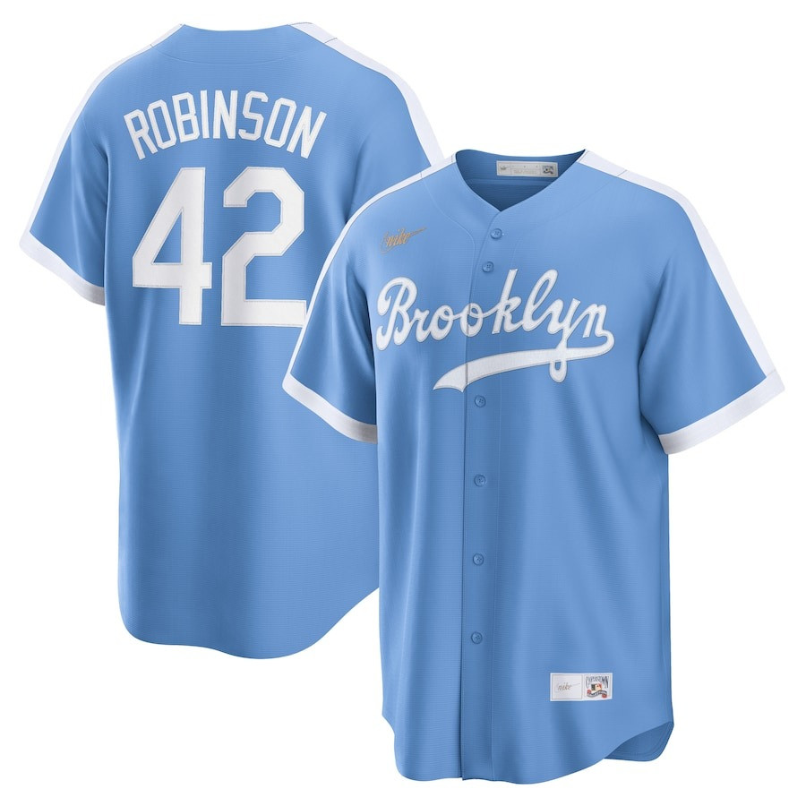Brooklyn Dodgers Jackie Robinson Light Blue Alternate Cooperstown Collection Player Jersey Gifts For Baseball Players