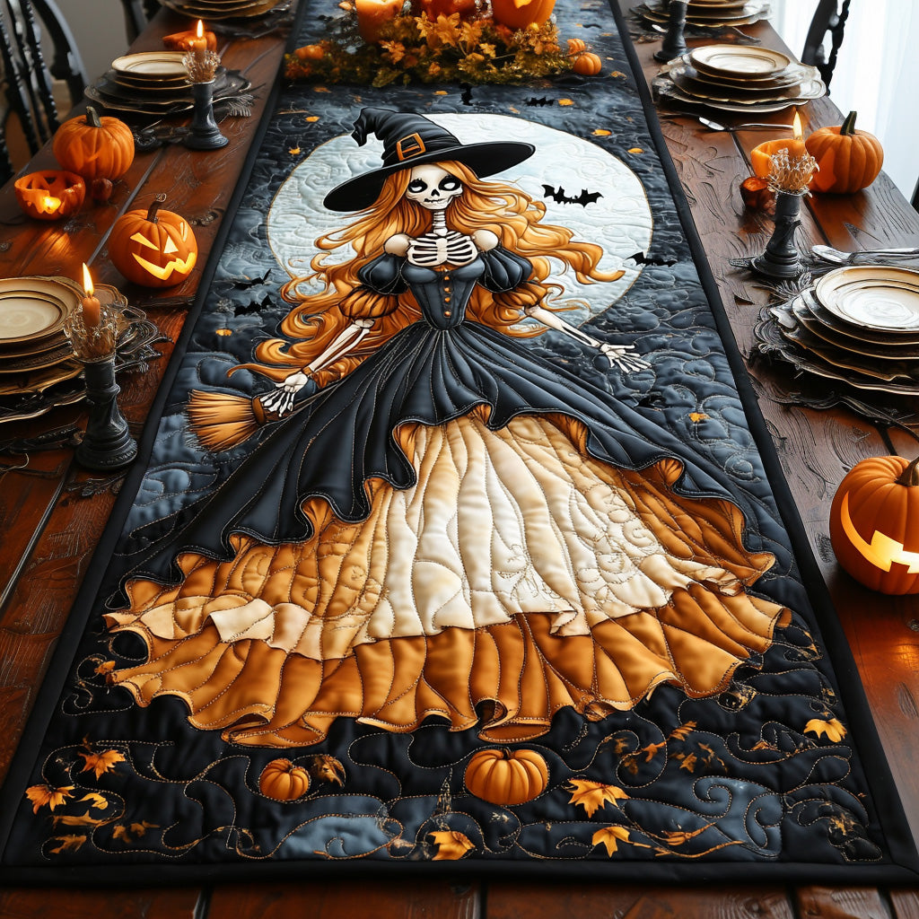 Broomstick Bliss Quilted Table Runner Spooky Table Runner Dining Room Halloween Decor