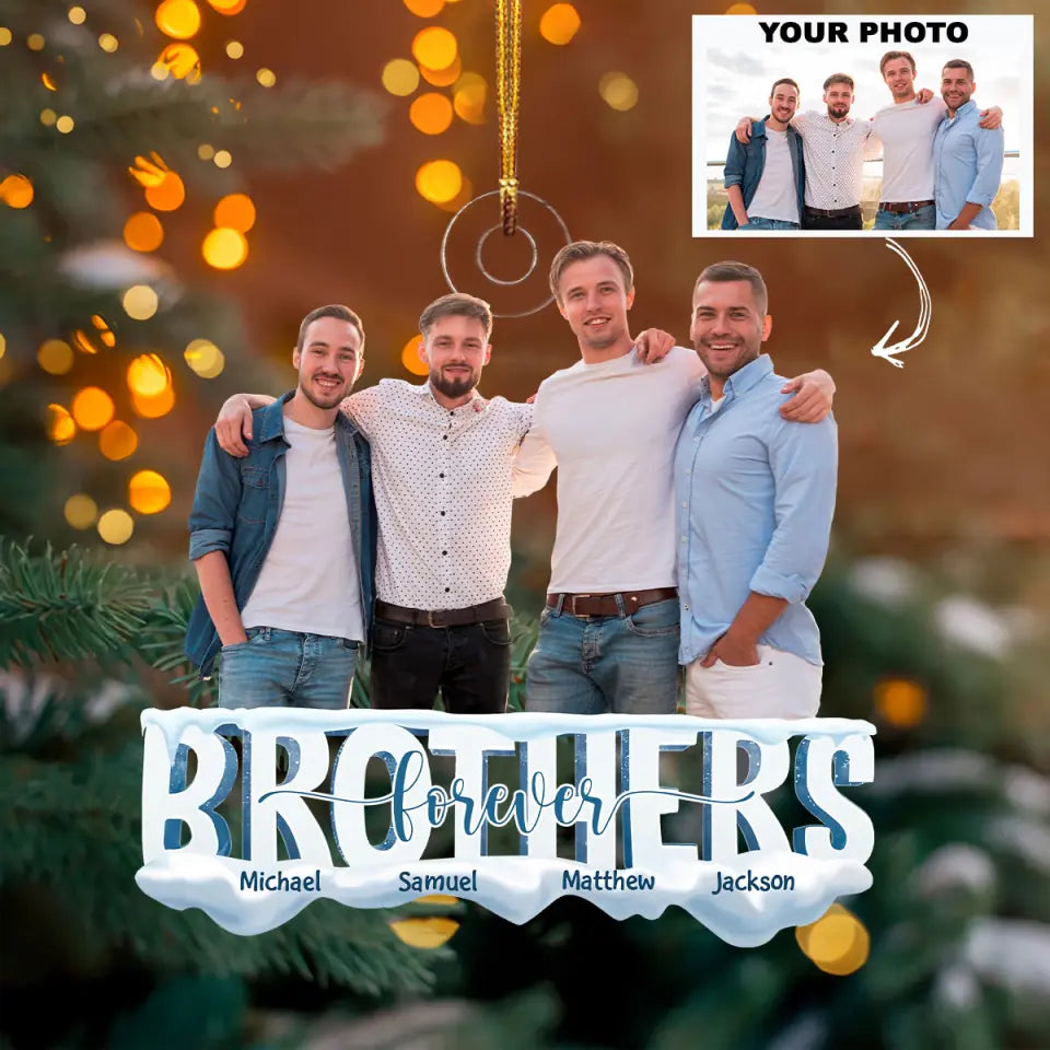 Brothers Forever Personalized Custom Photo Mica Ornament Christmas Gift For Family members