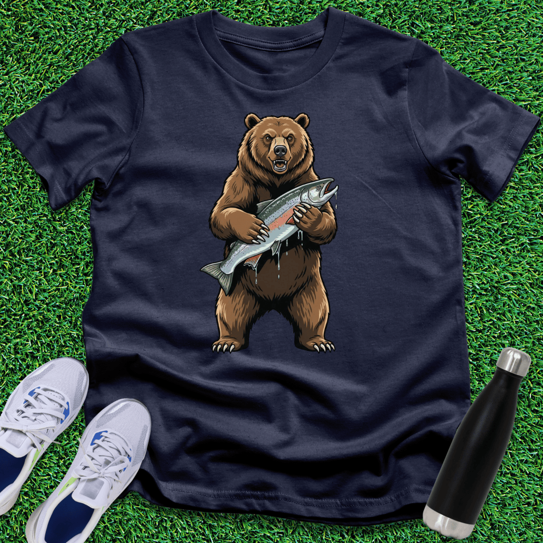 Brown Bear Catch Of The Day T-Shirt Funny Cartoon Meme Shirt Great Fishers Gift Ideas