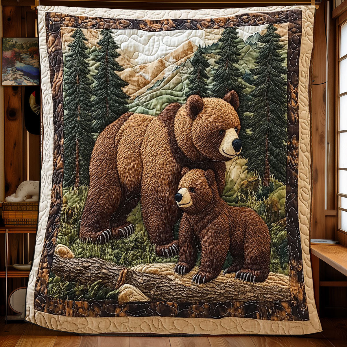 Brown Bear In The Wood Quilt Blanket Winter Throw Blanket Present Ideas For Bear Lovers