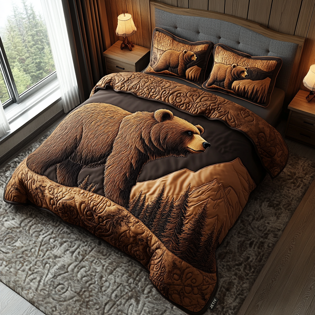 Brown Bear Quilt Bedding Set King Size Twin Duvet Covers Unique Gift For Daughter
