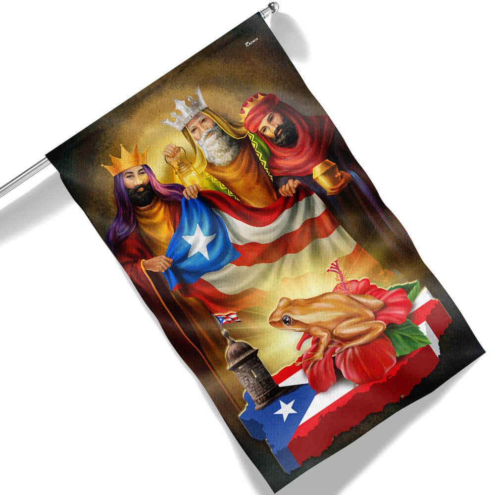 Brown Coqui Frog Three Kings Christmas Puerto Rico Flag