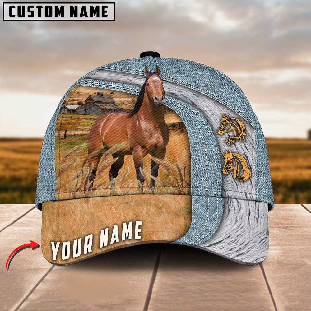 Brown Horse Jeans Pattern Customized Name Cap Farmer Baseball Cap Gift For Farmer