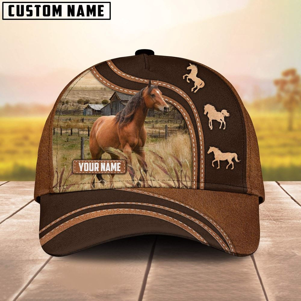 Brown Horse Leather Brown Pattern Customized Name Cap Farmer Baseball Cap Gift For Farmer