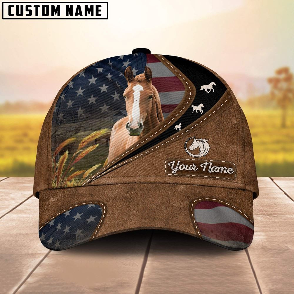 Brown Horse Leather Pattern American Customized Name Cap Farmer Baseball Cap Gift For Farmer