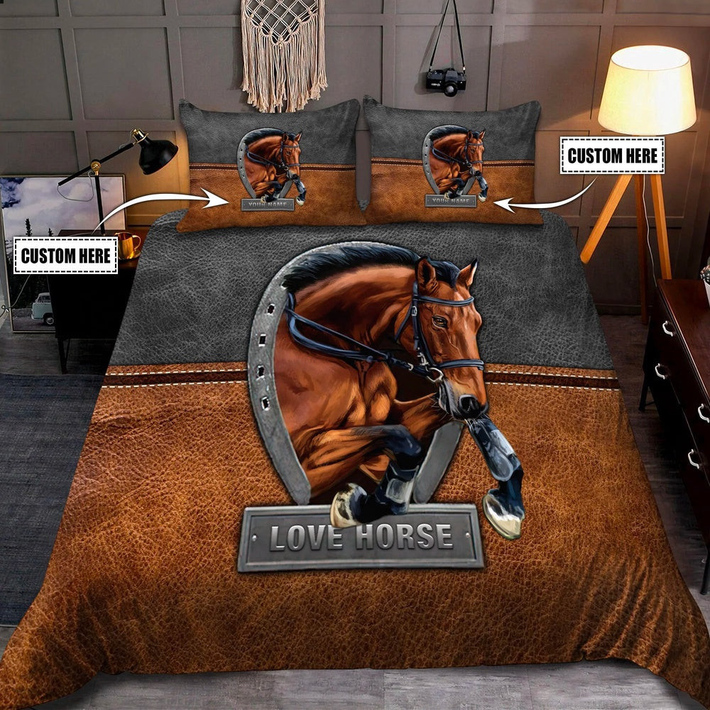 Brown Horse Lovers Custom Name Bedding Set Farm Bedding Set Thoughtful Wedding Gifts