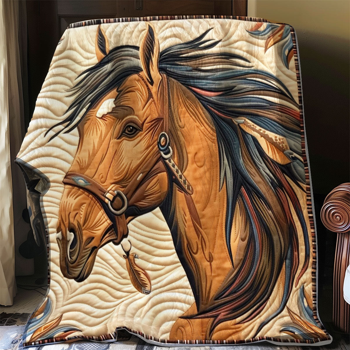 Brown Horse Quilt Blanket King Size Throw Blanket Fathers Day Gifts For Husband