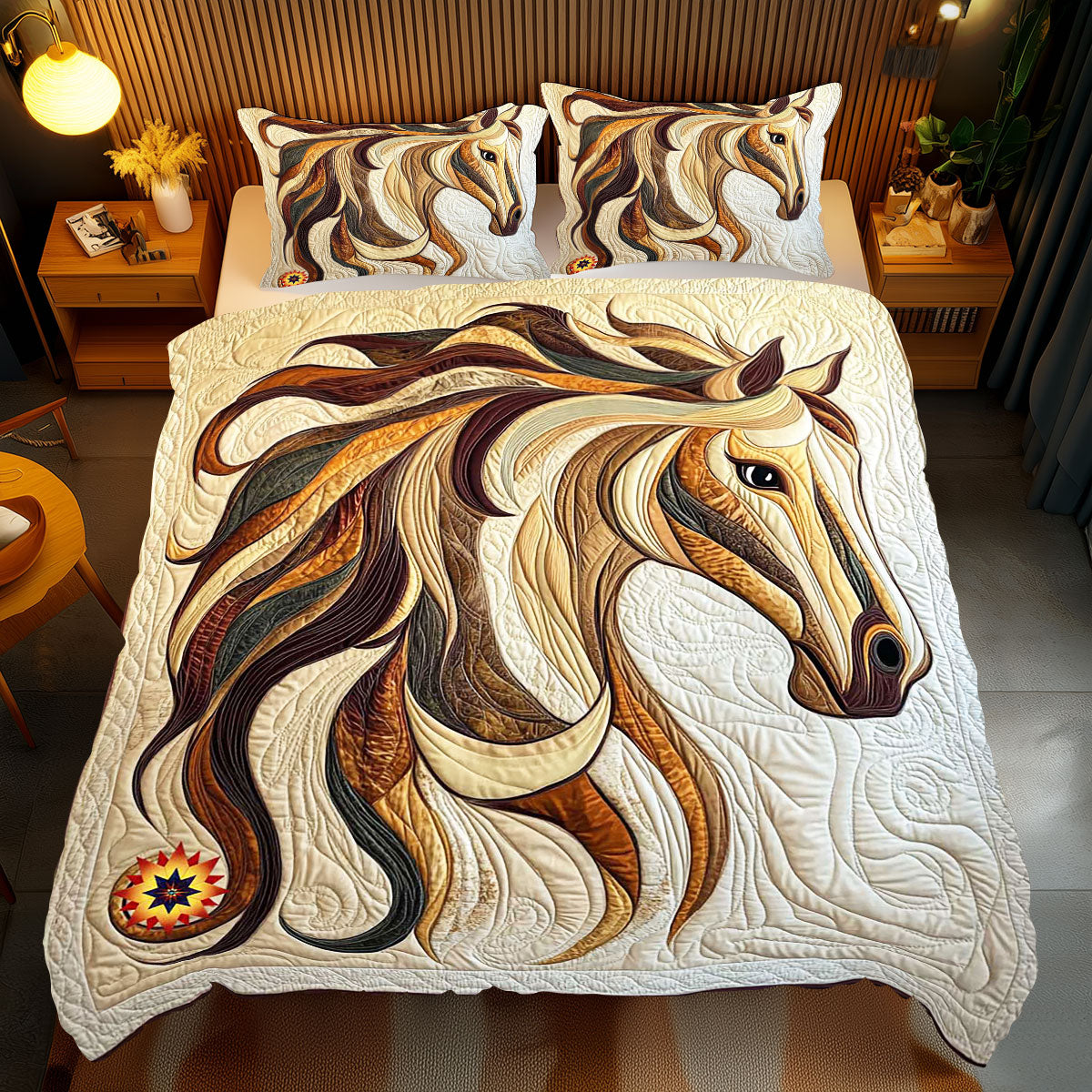 Brown Horse Spirit Quilted Bedding Set Duvet Cover Bedspread Bedroom Decor Gifts For Boyfriend